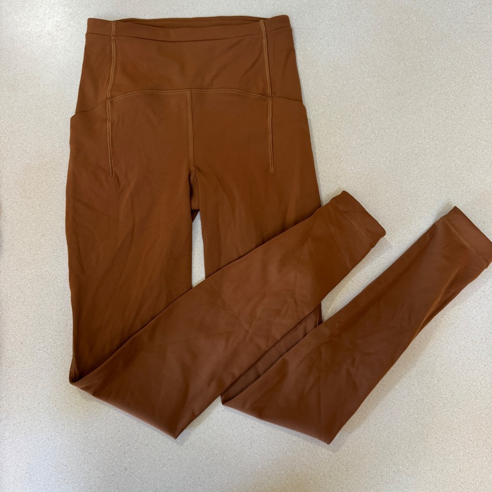 Lululemon Fast and Free High Rise Leggings Brown Pockets Size 2 28in Inseam